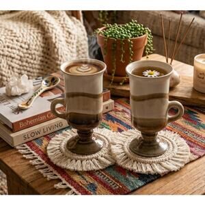 Vintage Otagiri Pedestal Irish Coffee Mugs Brown Cream Set of 2